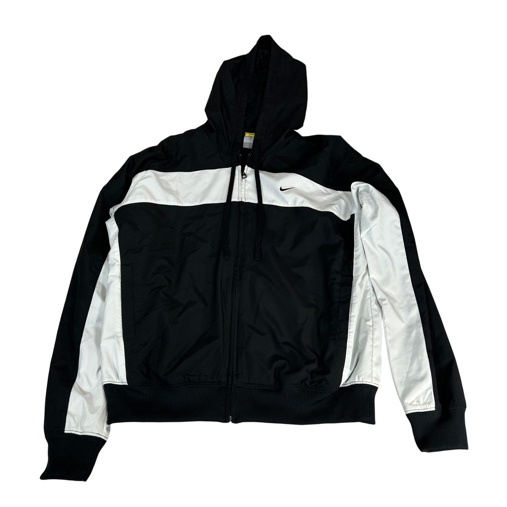 Nike Mens L 12-14 Black White Colorblock Full Zip Hooded Windbreaker Jacket